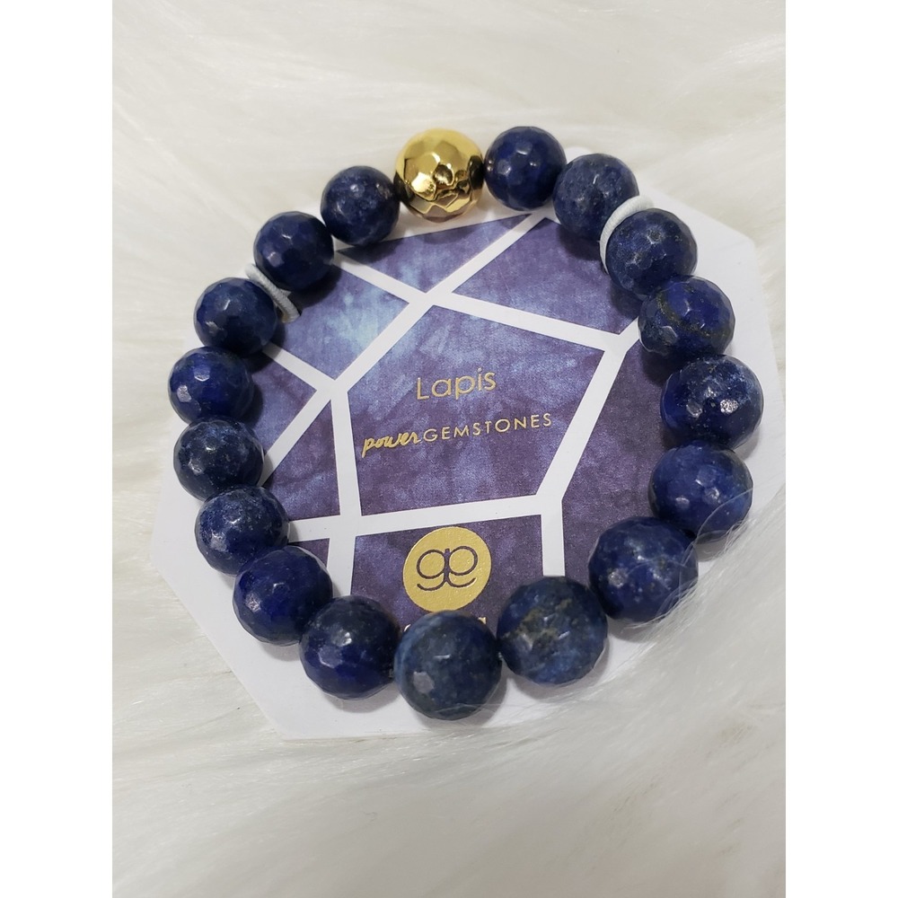 GORJANA Power Gemstone Bracelet STRETCH LAPIS NAVY BLUE GOLD WISDOM - Picture 4 of 4